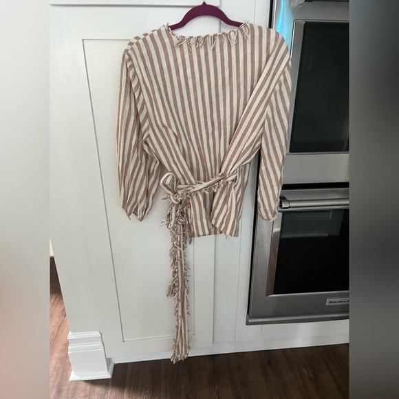 Mirth handmade  Khadi  wrap top taupe stripe - Picture 5 of 6